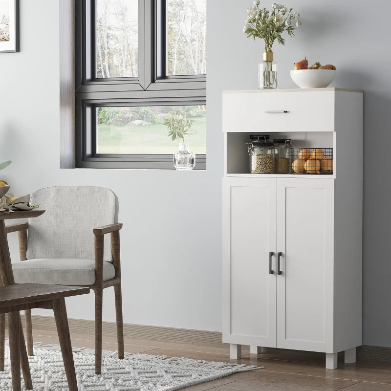 Nordic Freestanding Kitchen Cupboard - 130cm White Storage Cabinet with Drawer & Open Countertop for Living & Dining Room