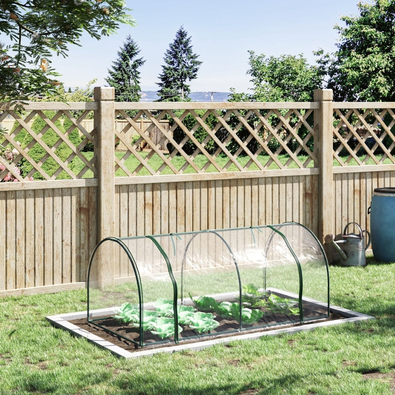 Green Steel Frame Garden Tunnel Greenhouse, Transparent Cover, 200x100x80cm