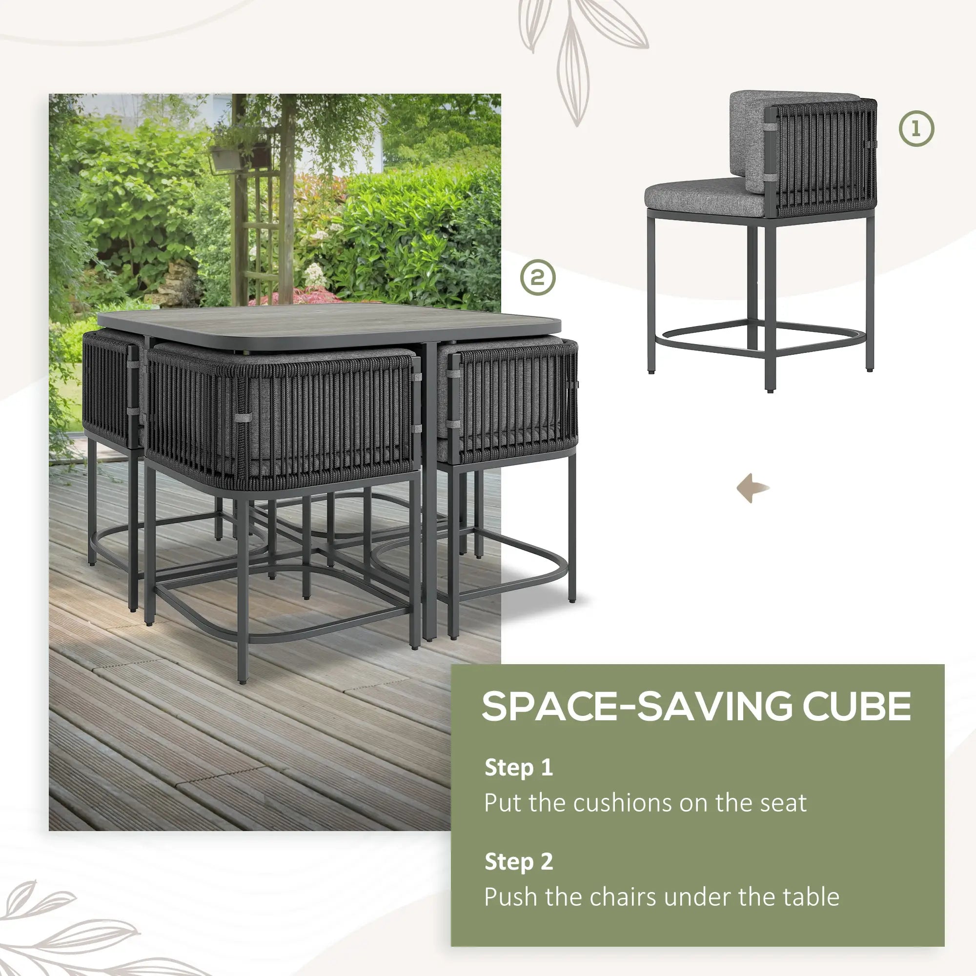 4-Seater Rattan Cubed Garden Furniture Set with Cushions - Charcoal Grey
