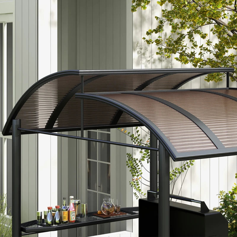 Dark Grey Outdoor Grill Gazebo with Side Shelves and PC Board Roof