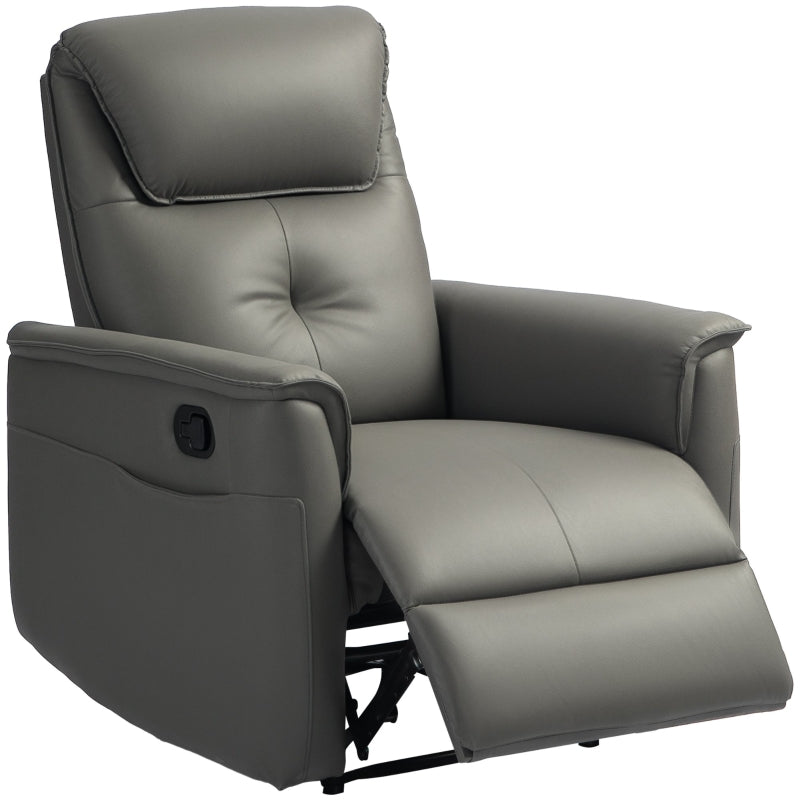 Comfortable Manual Reclining Armchair with Thick Padded Cushion and Adjustable Leg Rest in Light Grey
