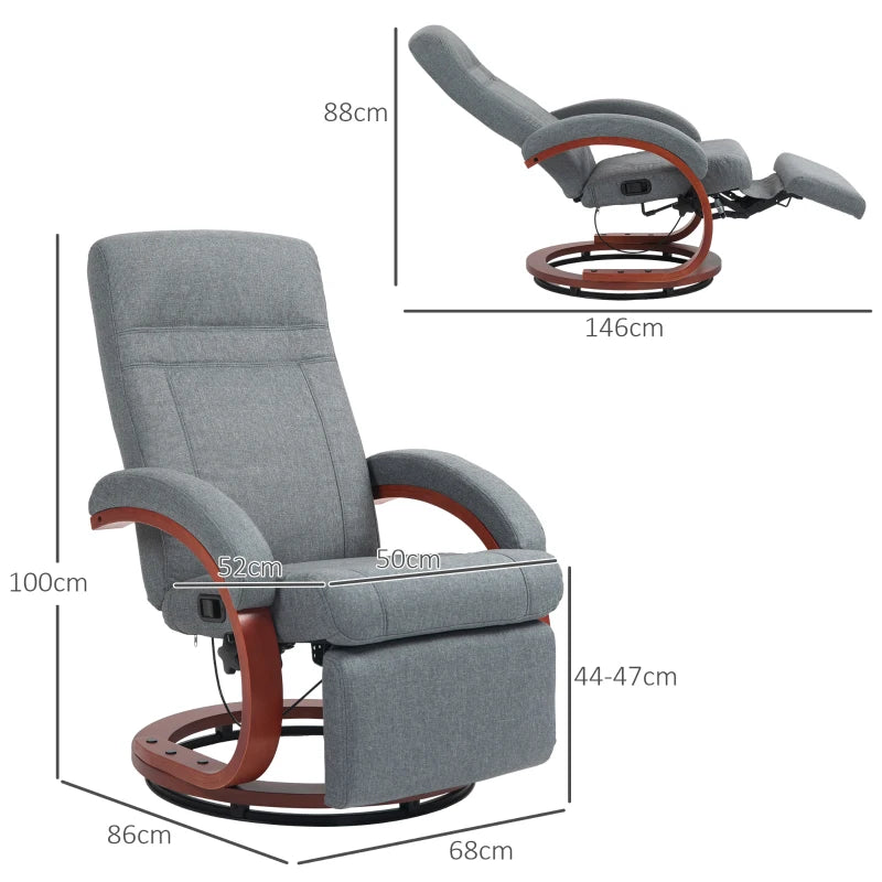 Grey Manual Reclining Swivel Chair with Footrest - 135° Comfort and Style for Your Living Room