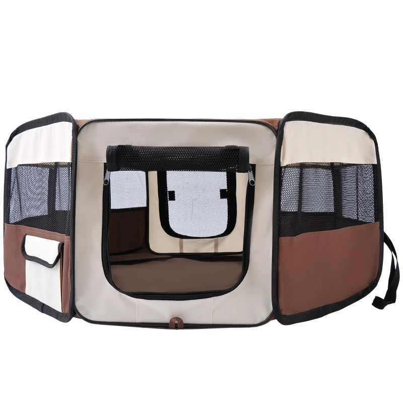 Portable Cat Dog Playpen - Indoor Outdoor Pet Pen for Puppies, Rabbits & Guinea Pigs - 90cm Diameter, 41cm Height, Brown