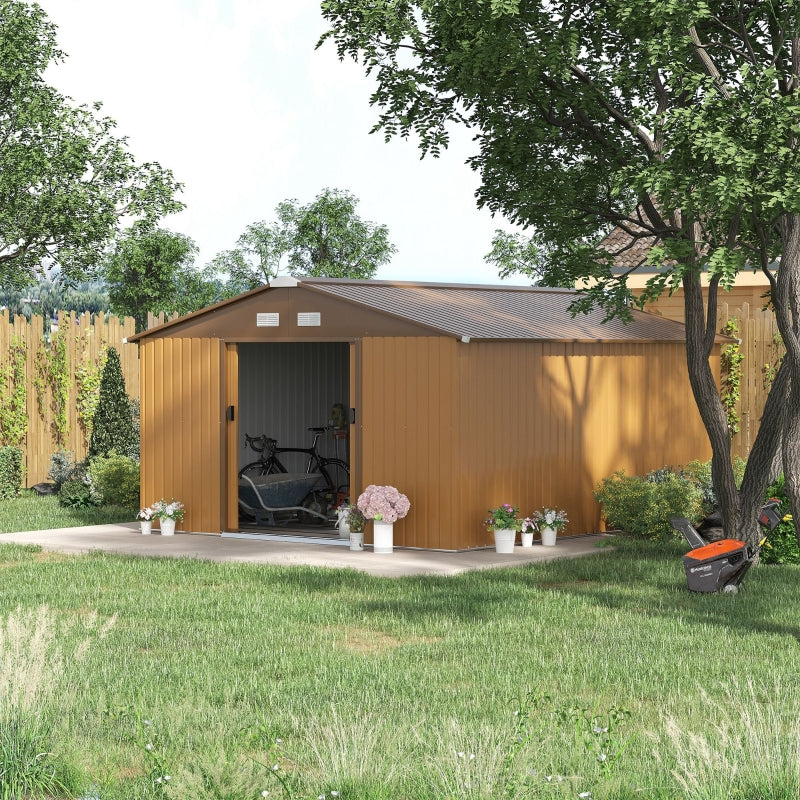 Teak 13ft x11ft Metal Garden Shed