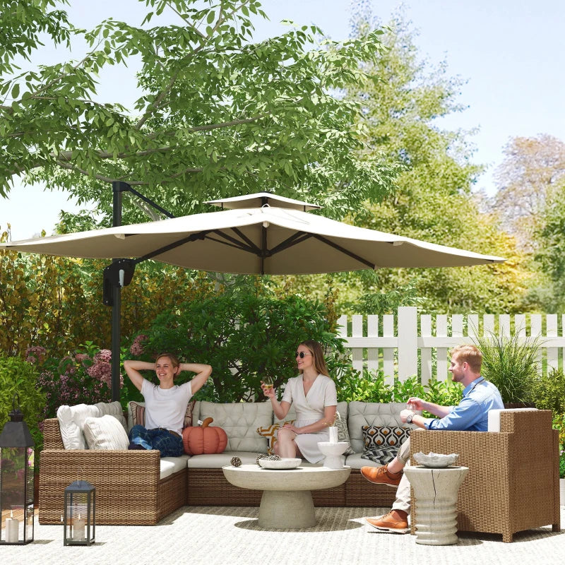 3.7m x 2.7m Cantilever Parasol Umbrella - 360° Rotation, Easy Tilt, UPF50+ Sun Shade, Black