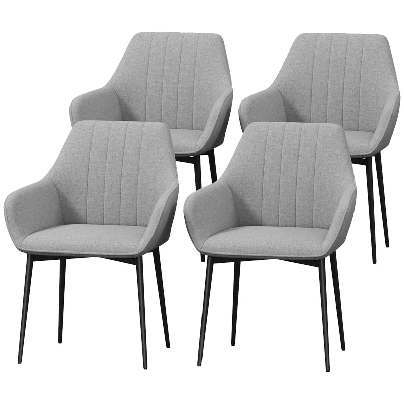 Set of 4 Upholstered Linen Dining Chairs with Metal Legs - Light Grey Kitchen & Living Room Furniture