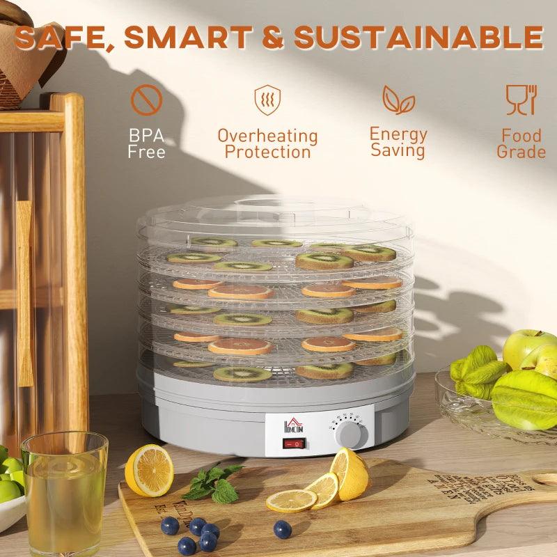 5-Tier Food Dehydrator 245W - Adjustable Temperature Control for Drying Fruits, Vegetables, Jerky & Pet Treats - Grey