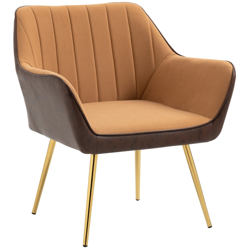 Velvet Accent Chairs with Gold Legs for Modern Living Room and Bedroom, Light Brown Upholstered Design