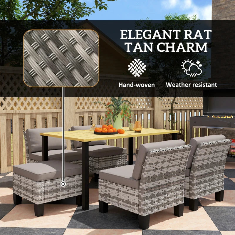 7-Piece Grey Rattan Garden Dining Set with Cushions, Umbrella Hole, Patio Table & Chairs
