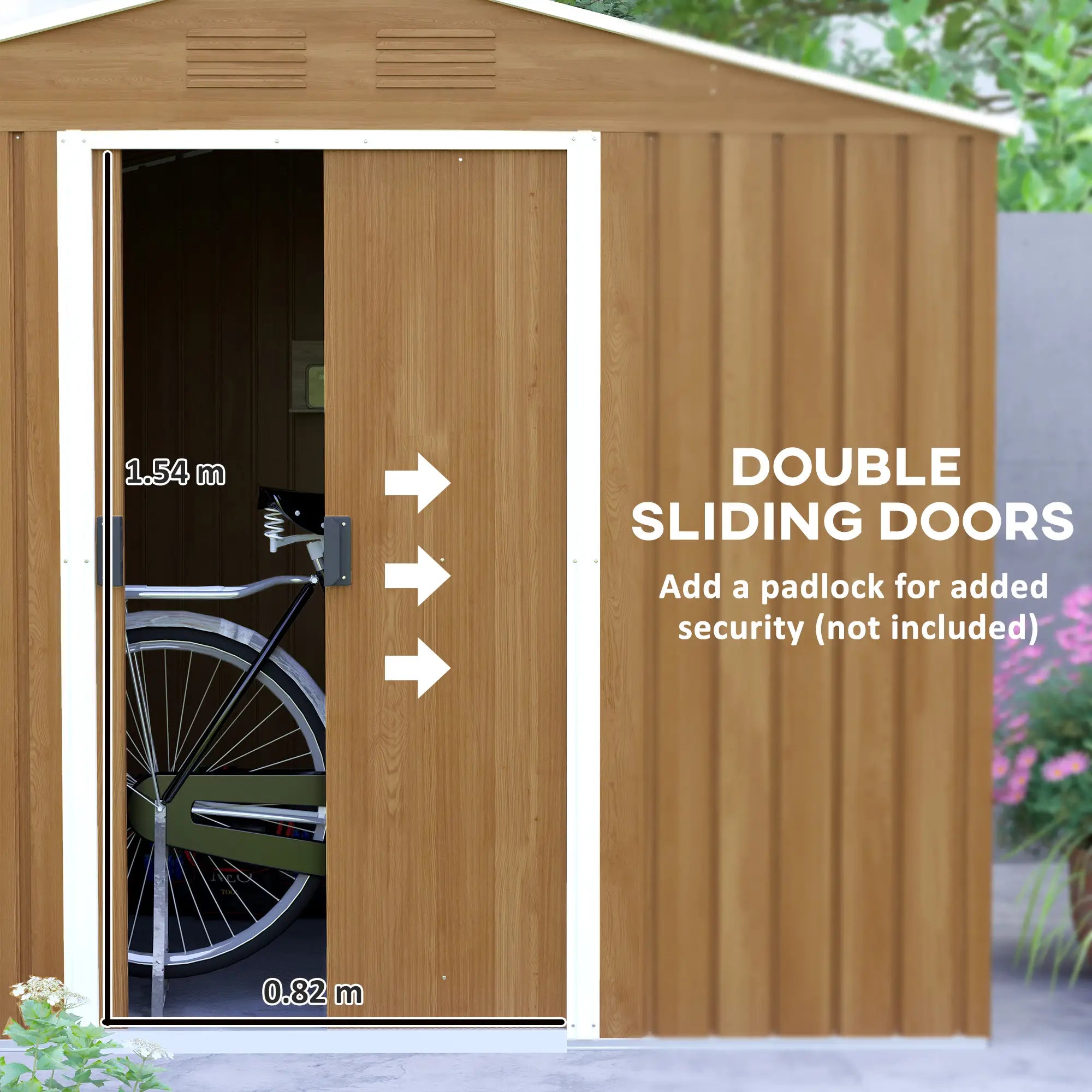 8ft x 6ft Golden Shed With Sliding Doors (Wood Effect)