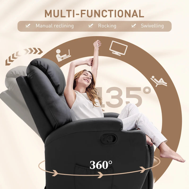 Recliner Massage Rocker Chair with 360° Rotation, 165° Recline, Adjustable Footrest, and Drink Holders for Living Room