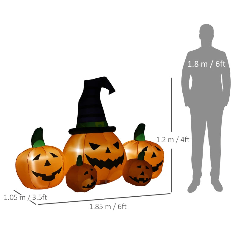 6ft Inflatable Halloween Pumpkin with Hat & 4 Small Pumpkins - LED Blow-Up Outdoor Decor for Lawn & Garden Party