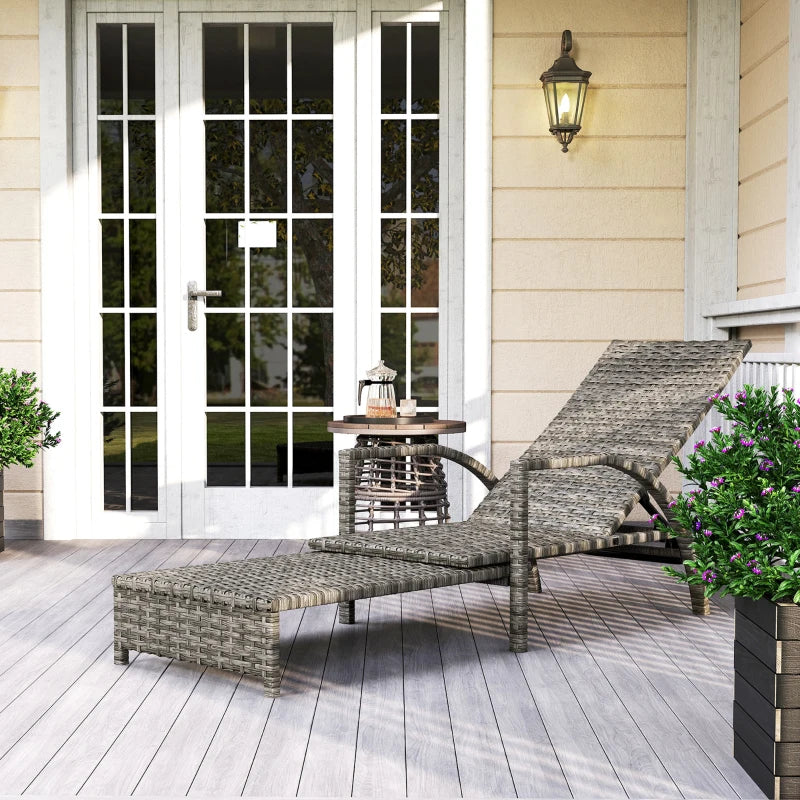 Adjustable PE Rattan Sun Lounger - Mixed Grey Outdoor Recliner for Garden & Patio