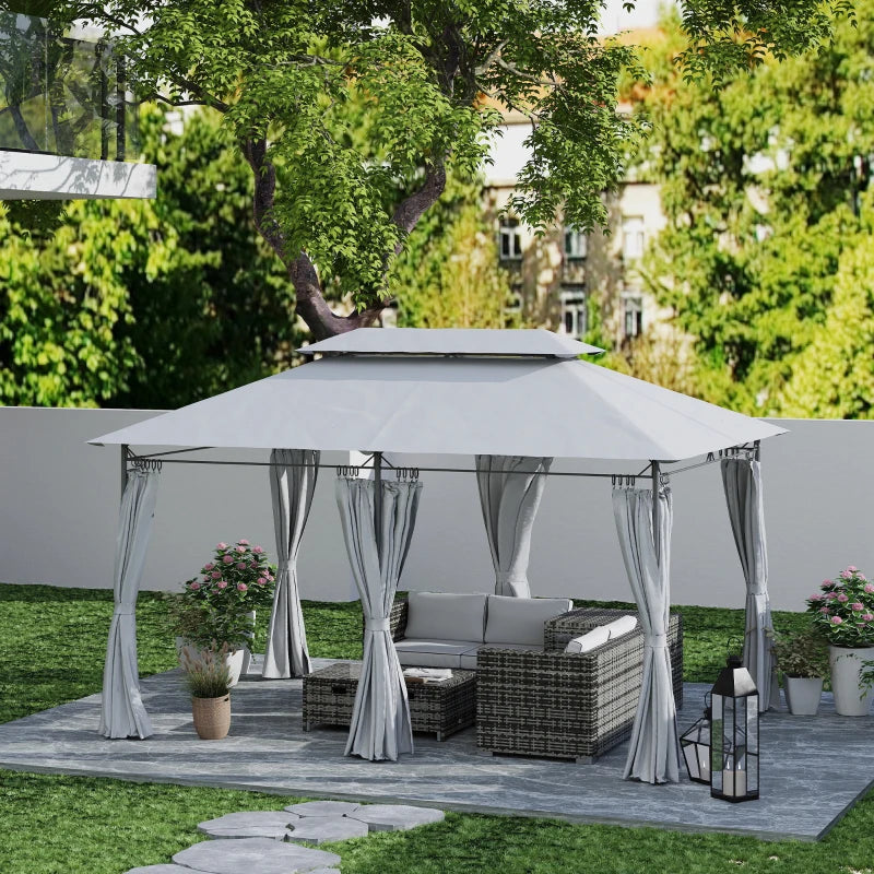 3m x 4m Dark Grey Metal Frame Two-Tier Roof Gazebo