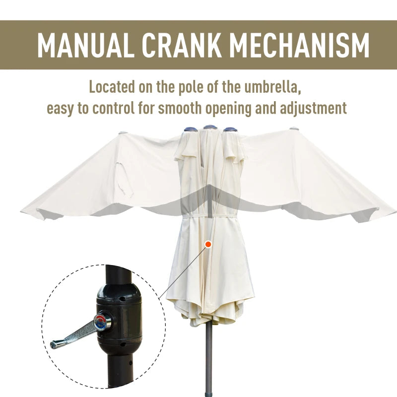 Double-Sided Off-White 4.6M Sun Umbrella Canopy with Crank and Cross Base