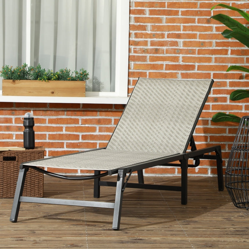 Foldable Rattan Sun Lounger - 5-Level Backrest, Recliner Chair (Mixed Grey)