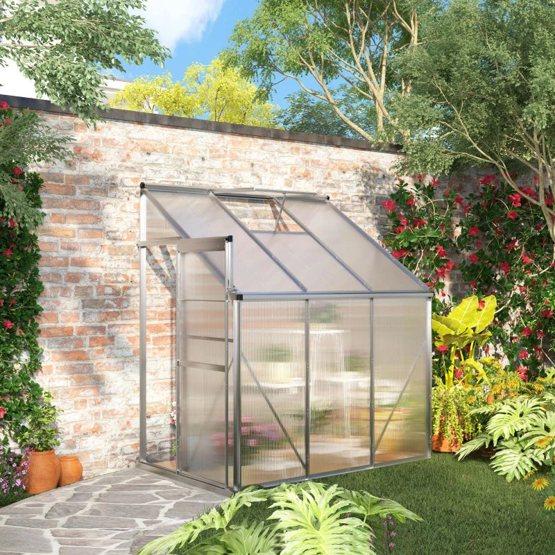 Silver 6x4ft Lean-to Greenhouse with Roof Vent for Plants