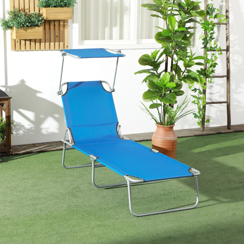 Adjustable Bright Blue Sun Lounger with Face Canopy - Outdoor Relaxation Chair