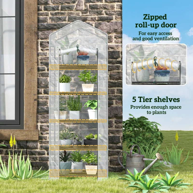 193cm White Five Shelf Mini Greenhouse - Indoor/Outdoor Plant Storage