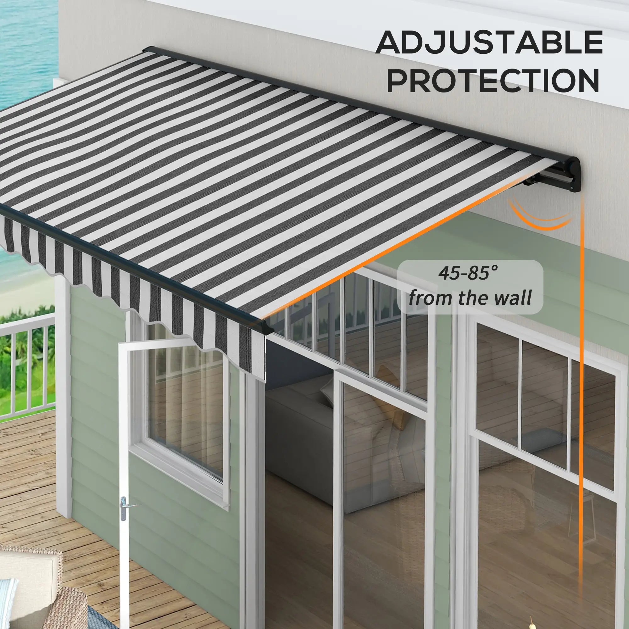 Striped 2.5m x 3.5m Aluminium Frame Electric Awning With Remote - Grey/White