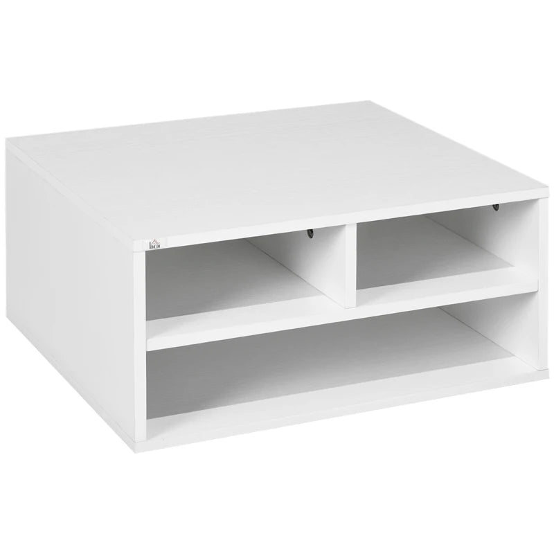 Three-Compartment White Printer Storage Cabinet - Stylish Organization for Home Office, Compact Design, Easy Access Shelves