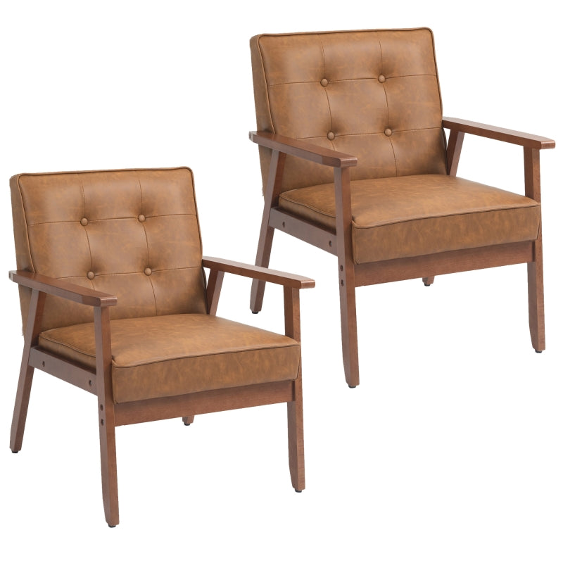 Retro-Style Accent Chairs with Faux Leather Seats - Set of Two in Brown