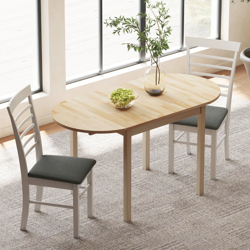 4-6 Person Wooden Drop-Leaf Dining Table - Natural Finish, Space-Saving Design for Small Homes & Apartments
