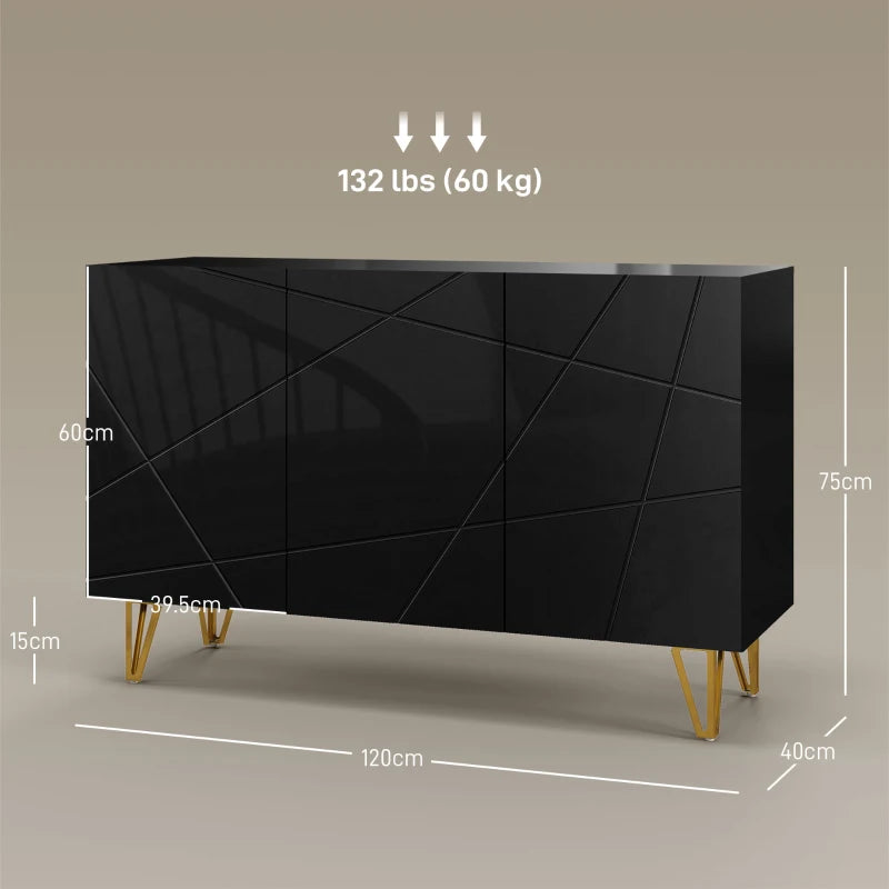 Modern Luxe High Gloss Black Sideboard with Hairpin Legs for Stylish Storage