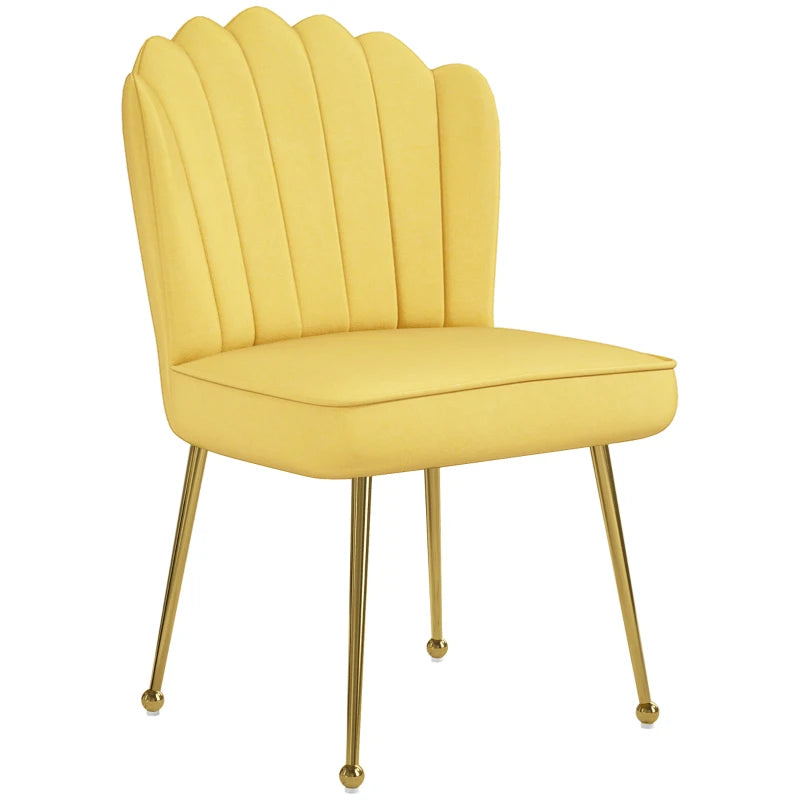 Stylish Yellow Velvet-Feel Shell Accent Chair for Living Room - Modern Home Decor, Comfortable Seating, Unique Design