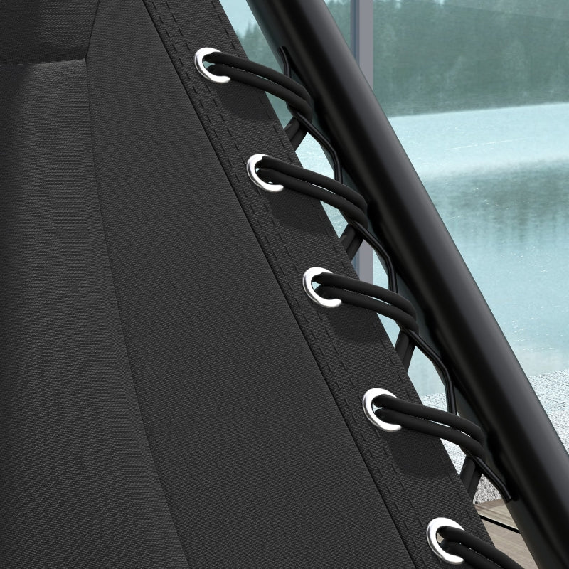 Zero Gravity Lounger Chair Set of 2 - Folding Reclining Patio Chairs with Shade Cover, Padded Seat, Cup Holder, Soft Cushion and Headrest - Black