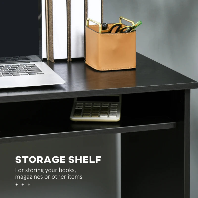 Modern Black Wood Grain Computer Desk - Small Home Office Writing Table with Storage Shelf, 90 x 50cm
