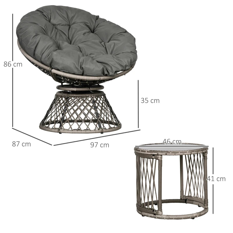 Grey Rattan Garden Moon Chair Set - 3-Piece