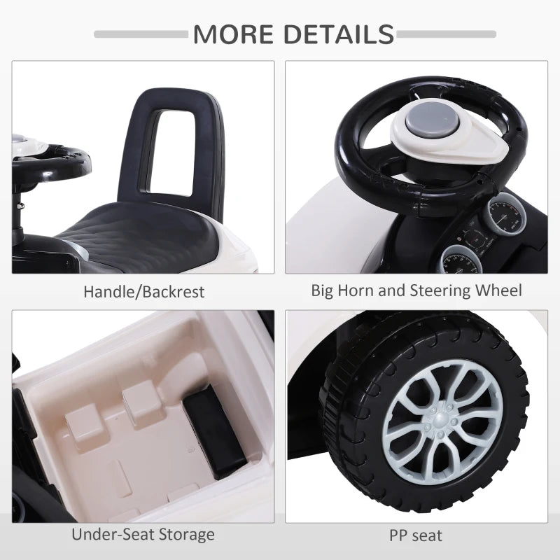 3-in-1 Ride On Car for Toddlers - Foot to Floor Slider with Horn, Steering Wheel, Under Seat Storage, Safe Design - White