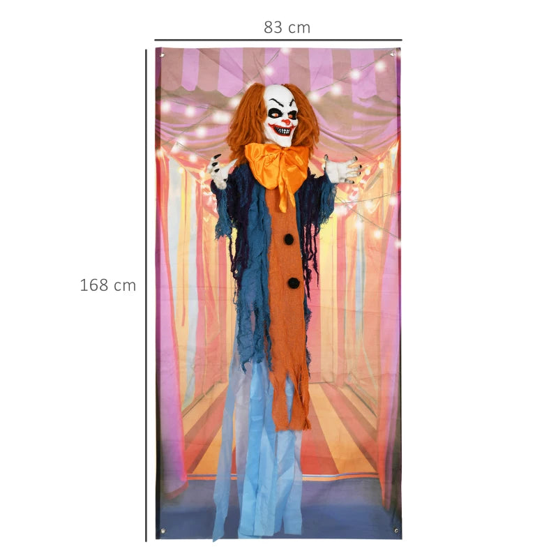 168 cm Life Size Scary Animated Circus Clown with Light Up Eyes & Moving Arms - Halloween Party Decoration
