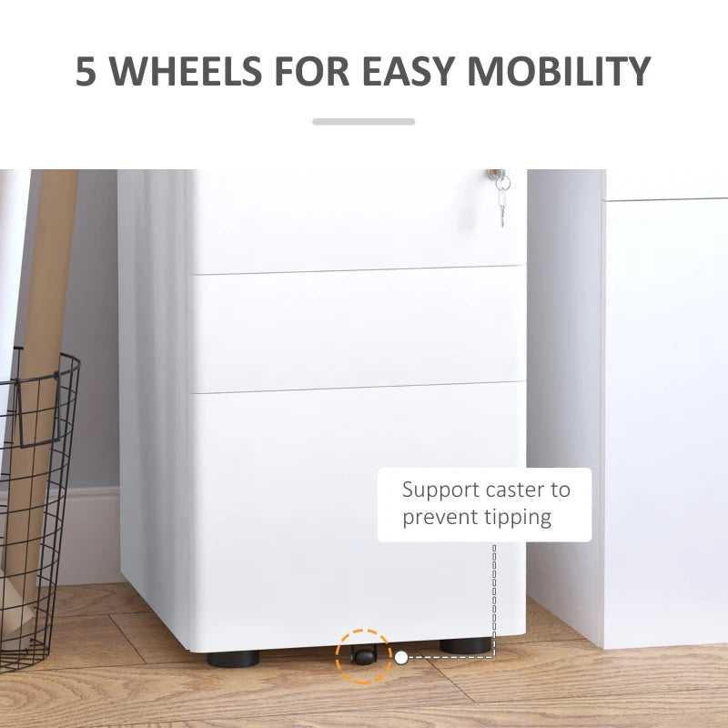 Lockable Rolling Filing Cabinet with 3 Drawers Steel Office Storage Unit for A4 Letter Legal Files