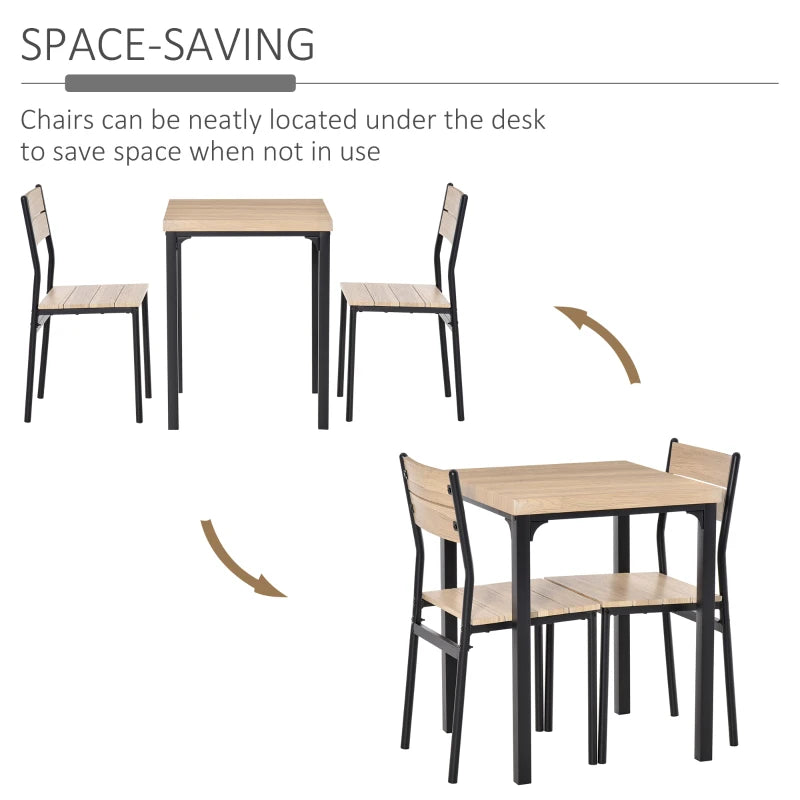 Minimalist 3-Piece Dining Set - Compact Light Wood Grain Table and Chairs for Small Spaces