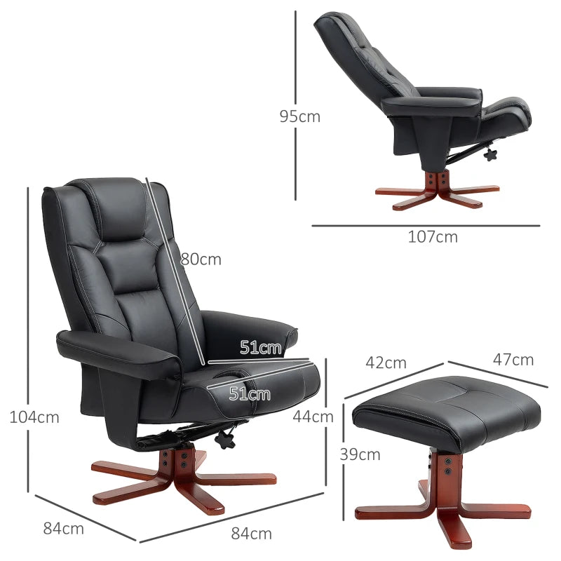 Black Faux Leather Manual Recliner and Footstool Set for Ultimate Comfort and Relaxation