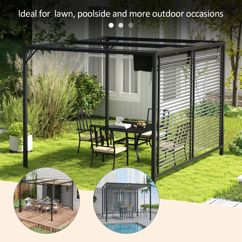 3 x 2.8m Grey Metal Pergola With Fabric Retractable Roof