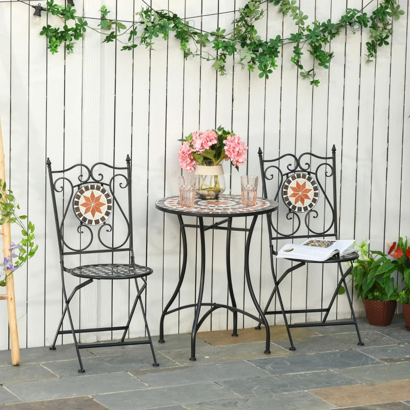 Three-Piece Multicoloured Mosaic Bistro Table Set - Perfect for Outdoor Dining, Compact Size