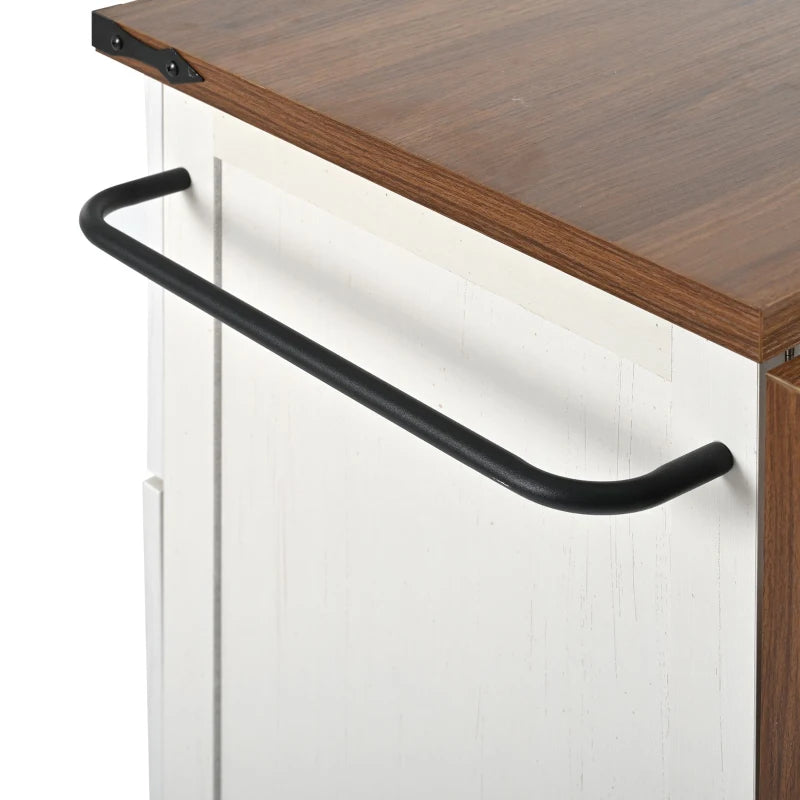 Elegant White Kitchen Island with Extendable Worktop & Smooth Wheels, Ample Storage Serving Cart, 140L x 45W x 92.5H cm