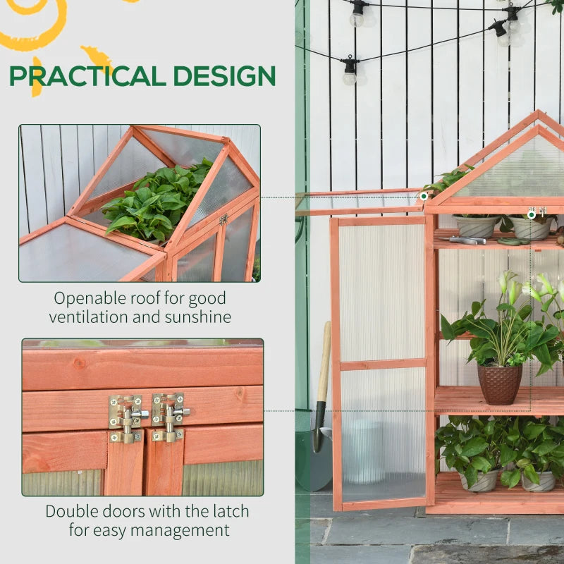 Orange Polycarbonate Garden Cold Frame Greenhouse with Adjustable Shelves