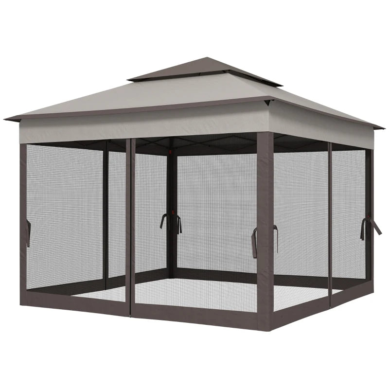 Metal Gazebo with Curtains - Brown/Grey, 3.25x3.25m