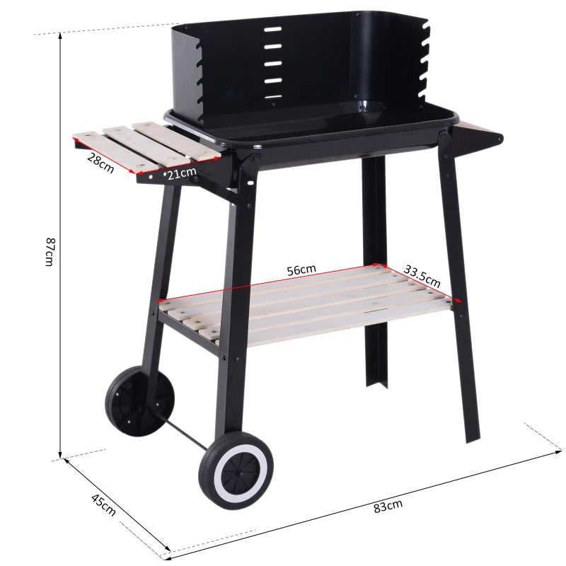 Charcoal BBQ Grill with Side Trays and Storage Shelf - Outdoor Patio Garden