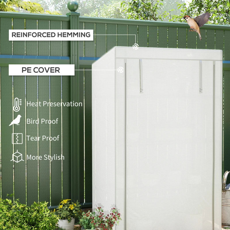 4 Tier Portable Mini Greenhouse - 110 x 50 x 171cm, Grey with Reinforced PE Cover and Roll-Up Door