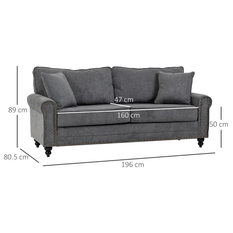 Stylish Grey 3 Seater Sofa with Extra Padded Cushions and Rubber Wood Legs for Living Room