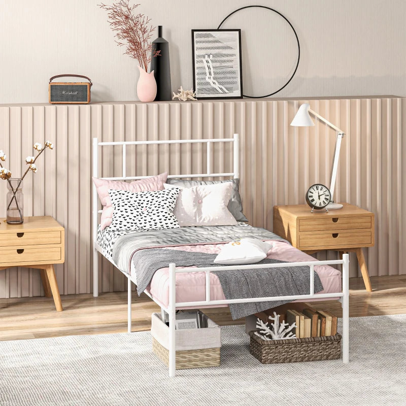 Stylish Metal Single Bed Frame with Headboard & Footboard - Durable Slat Support & 31cm Underbed Storage Space