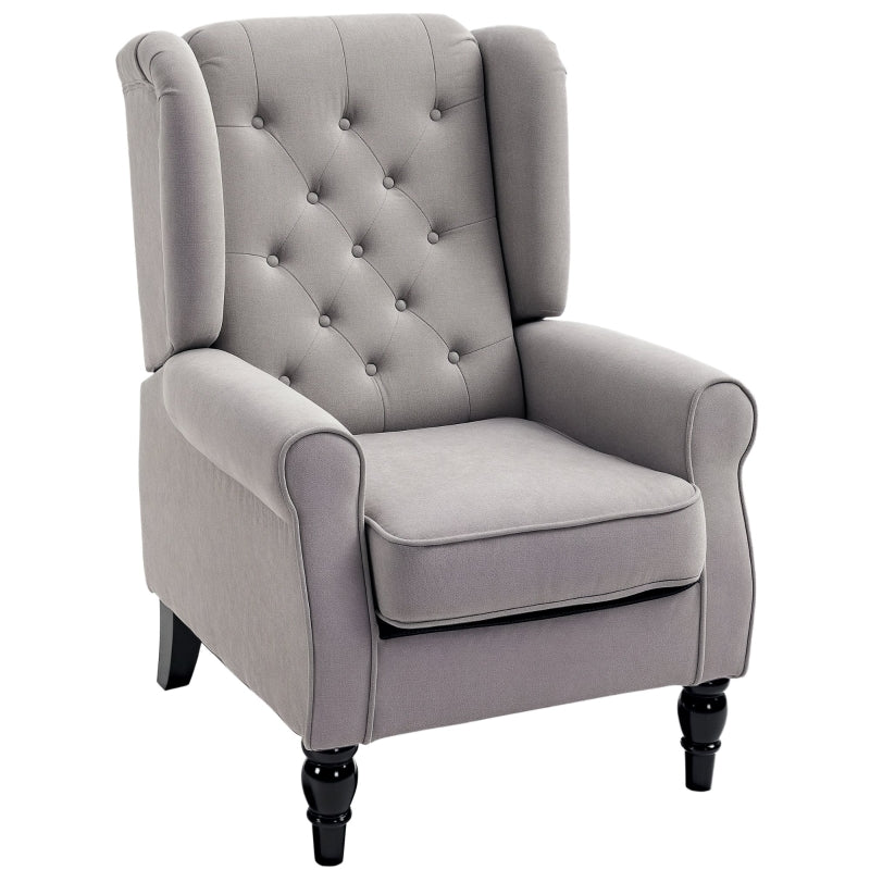 Retro Wingback Accent Chair with Button Tufting and Wooden Frame for Living Room or Bedroom, Grey