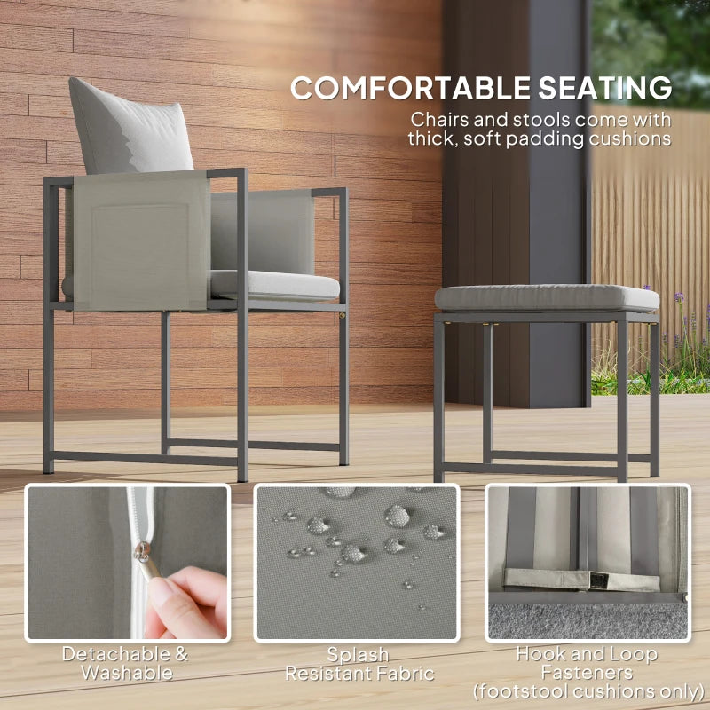 Nine-Piece Grey Steel Frame Garden Dining Set - Outdoor Furniture for Patio and Backyard