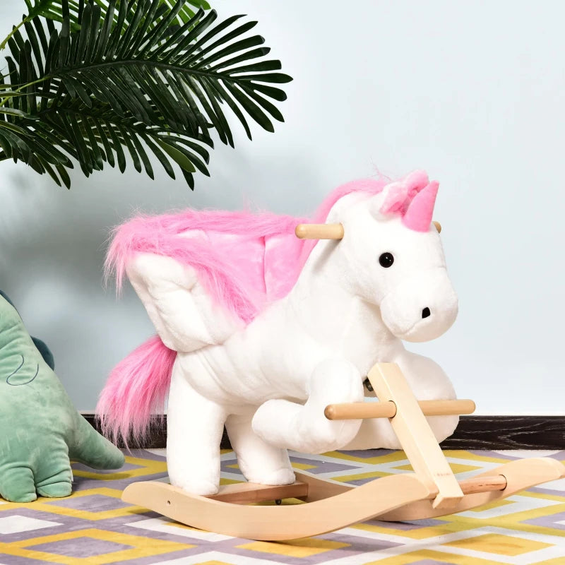 Plush Unicorn Rocking Horse Toy with Music | Wooden Base Rocker for Kids Ages 1.5-3 Years | Fun & Safe