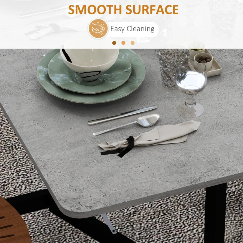 Mobile Drop Leaf Folding Dining Table with 6 Wheels & Brakes - Space-Saving Kitchen Table in Grey Marble Effect